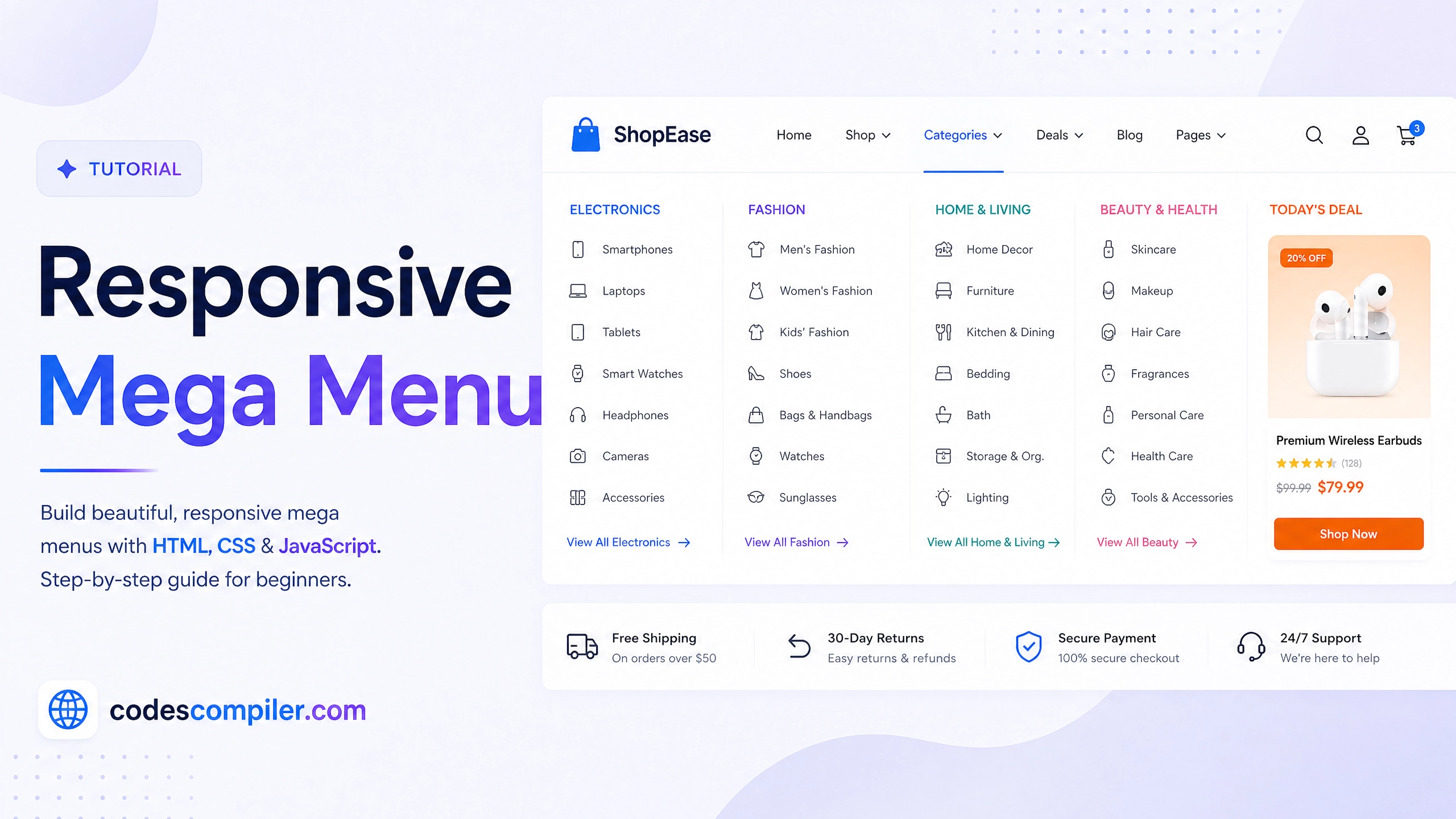 Responsive Mega Menu Tutorial with HTML & CSS